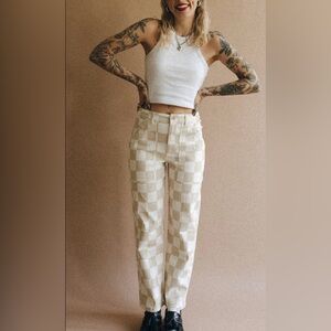 P&Co Cream Checkerboard Jeans NWT High Rise Straight Leg Ecru Denim Pants